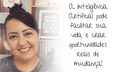 Imagem do rosto da autora Tati Crizan com frase sobre inteligência artificial
