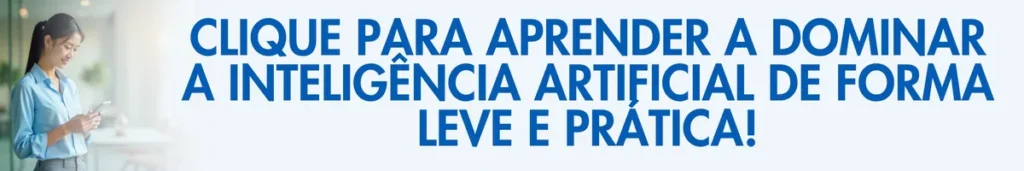 Mulher em ambiente de trabalho sorrindo ao olhar para o celular porque aprendeu a dominar a inteligência artificial de forma leve e prática