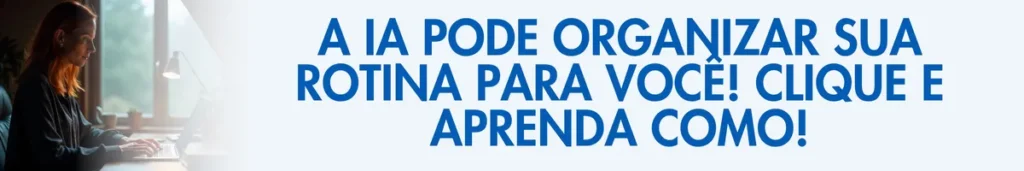 Mulher trabalhando em seu home office à noite, organizando sua rotina com IA