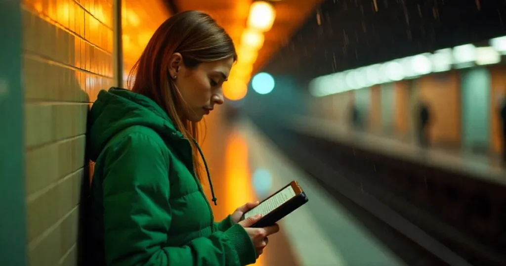 Mulher em seu kindle sobre a Lei Magnitsky e ia