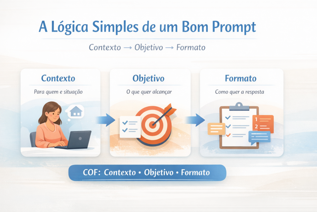 Prompts básicos para ChatGPT organizados em Contexto, Objetivo e Formato no infográfico COF do artigo