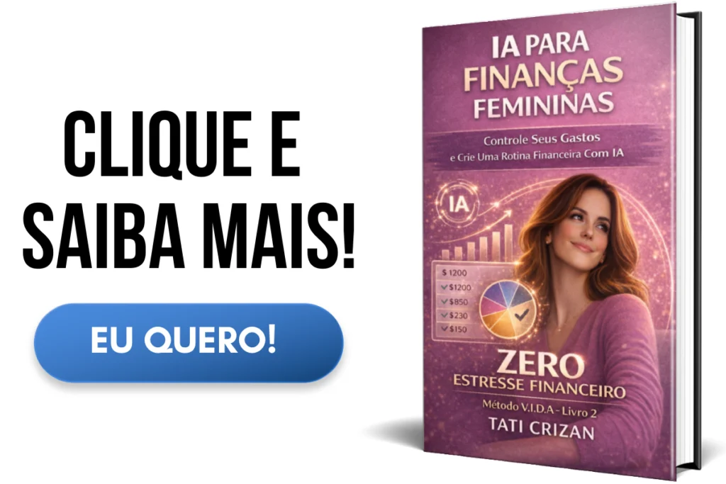 Capa 3D do eBook IA para Finanças Femininas, com foco em criar uma rotina financeira sem estresse.