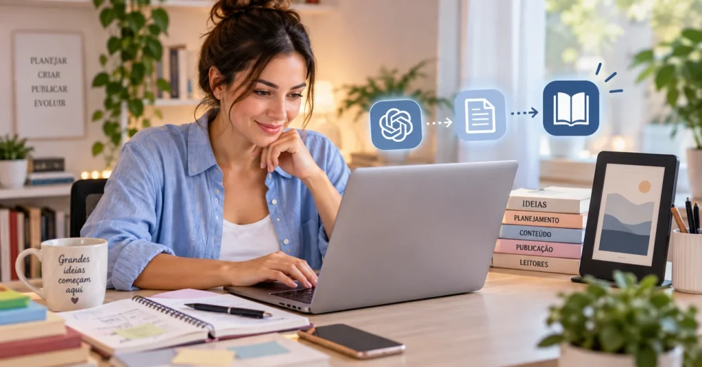 Imagem representando uma mulher aprendendo como usar IA para criar eBooks e vender na Amazon